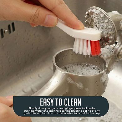 Garlic Press Set, Garlic Mincer with Silicone Peeler and Cleaning Brush, Easy Squeeze Handle