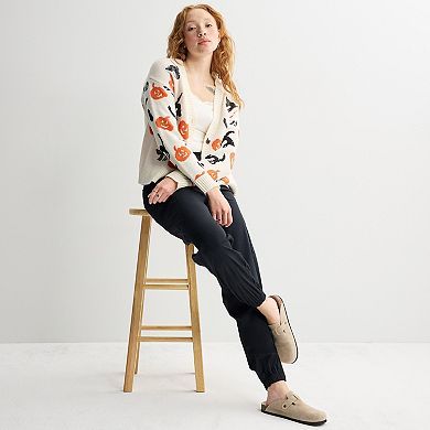 Women's Jollidays Pumpkin & Black Cat Button Front Sweater Cardigan