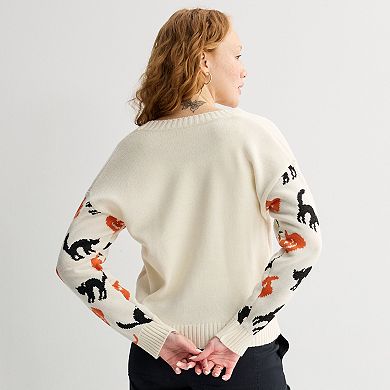 Women's Jollidays Pumpkin & Black Cat Button Front Sweater Cardigan