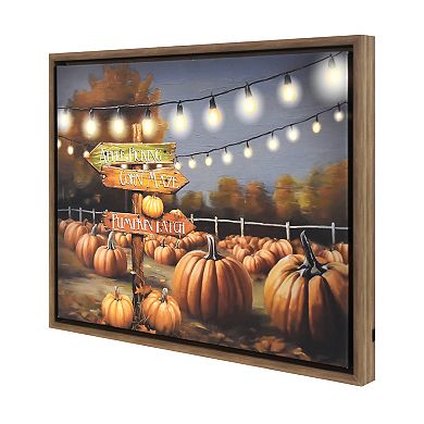 Fall Pumpkin Patch LED Framed Canvas Wall Art