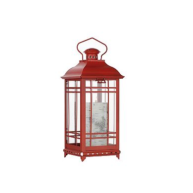 HomeRoots Set of Three Red Geometric Glass And Metal Floor Lantern Candle Holders