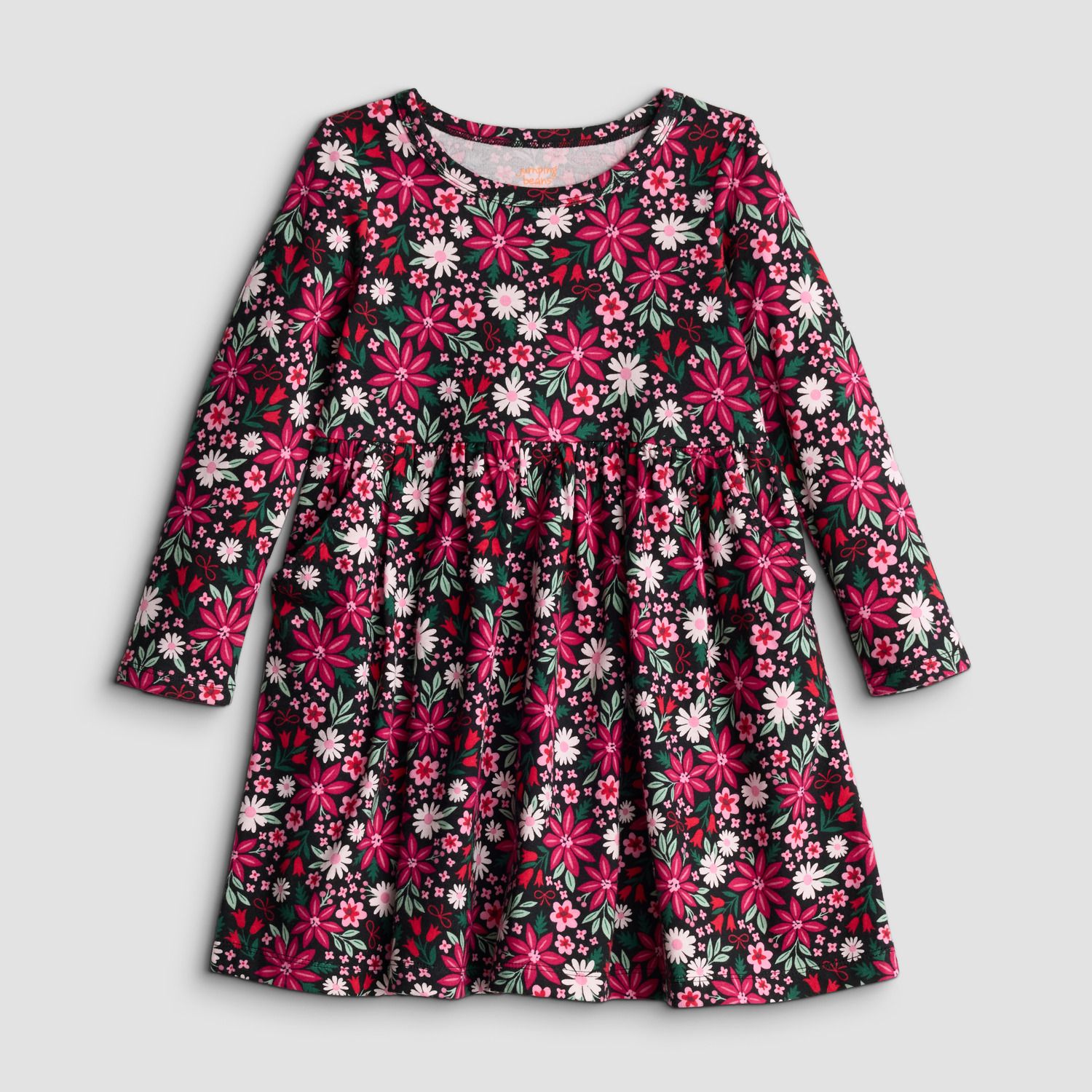 Платье Jumping Beans® Long Sleeve Jersey Dress для девочек-малышей, цвет: Чёрный с принтом