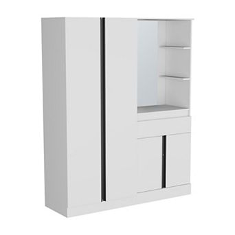 DEPOT E-SHOP Everson Armoire, 4 Doors, 1 Drawer, 5 Shelves, 1 Mirror