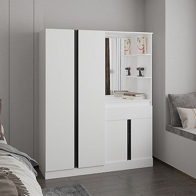 DEPOT E-SHOP Everson Armoire, 4 Doors, 1 Drawer, 5 Shelves, 1 Mirror