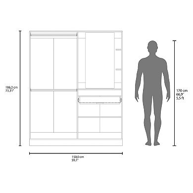 DEPOT E-SHOP Everson Armoire, 4 Doors, 1 Drawer, 5 Shelves, 1 Mirror