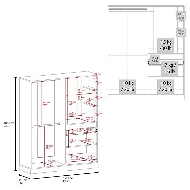 DEPOT E-SHOP Everson Armoire, 4 Doors, 1 Drawer, 5 Shelves, 1 Mirror