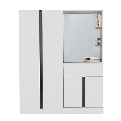 DEPOT E-SHOP Everson Armoire, 4 Doors, 1 Drawer, 5 Shelves, 1 Mirror