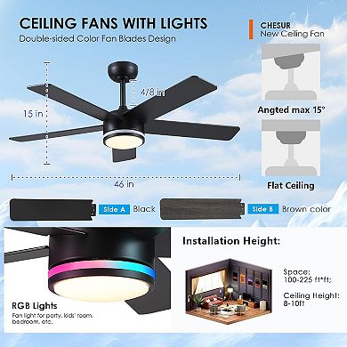 Downrod Ceiling Fan with LED Light Balanced Airflow Quiet DC Motor Six Speed App Control