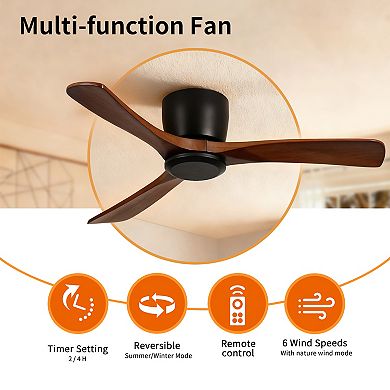 42" Modern 3 Wood Blades Flush Mount Standard Ceiling Fan with DC Motor and Remote