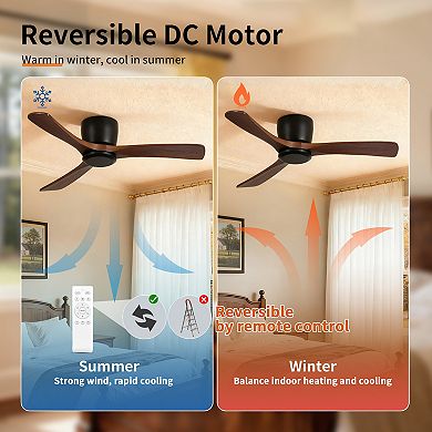 42" Modern 3 Wood Blades Flush Mount Standard Ceiling Fan with DC Motor and Remote