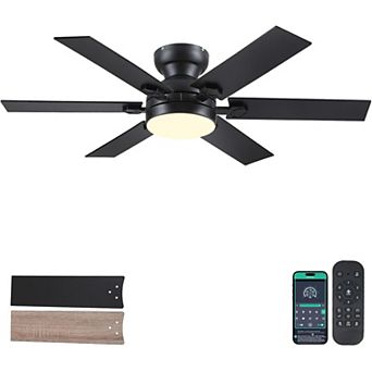 Flush Mount Ceiling Fan with LED Light Quiet DC Motor Six Speed Dimmable App and Remote Control