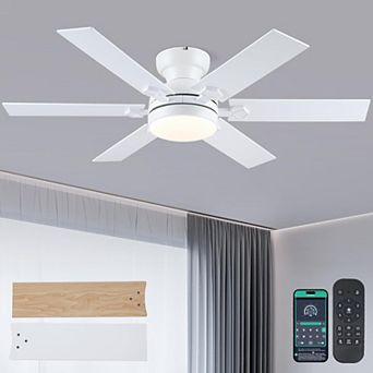 Flush Mount Ceiling Fan with LED Light Quiet DC Motor Six Speed Dimmable App and Remote Control