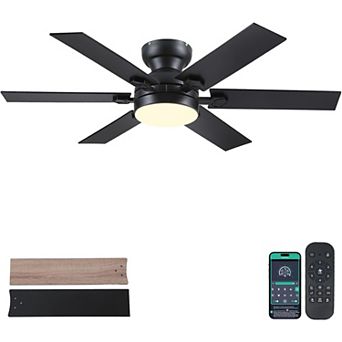 Flush Mount Ceiling Fan with LED Light Quiet DC Motor Six Speed Dimmable App and Remote Control