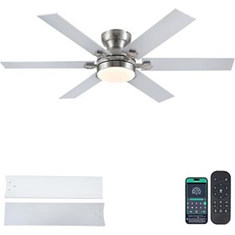 Flush Mount Ceiling Fan with LED Light Quiet DC Motor Six Speed Dimmable App and Remote Control