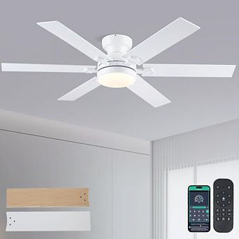 Flush Mount Ceiling Fan with LED Light Quiet DC Motor Six Speed Dimmable App and Remote Control