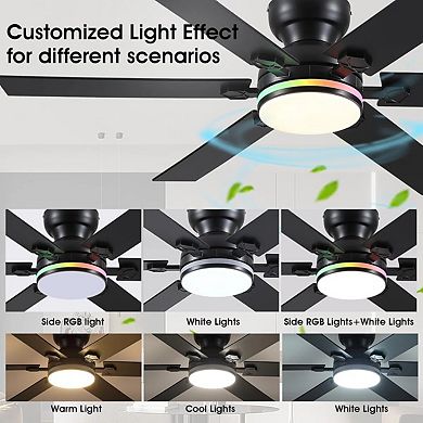 Flush Mount Ceiling Fan with LED Light Quiet DC Motor Six Speed Dimmable App and Remote Control