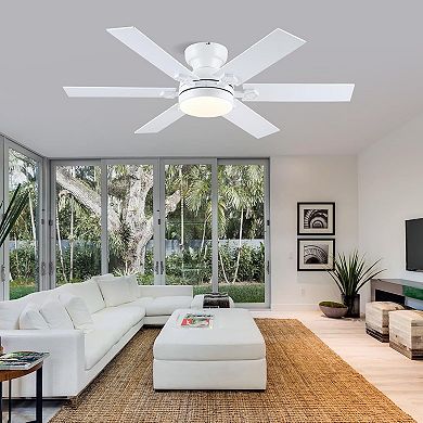 Flush Mount Ceiling Fan with LED Light Quiet DC Motor Six Speed Dimmable App and Remote Control