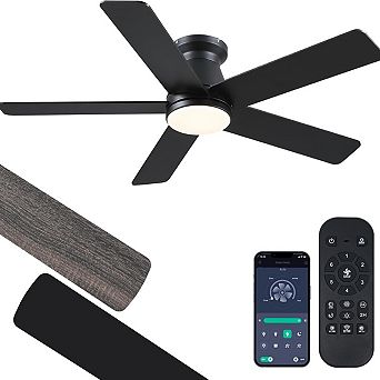 Flush Mount Ceiling Fan with LED Light Quiet DC Motor Six Speed Dimmable App Remote Control