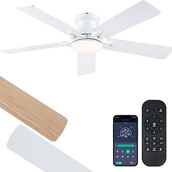 Flush Mount Ceiling Fan with LED Light Quiet DC Motor Six Speed Dimmable App Remote Control