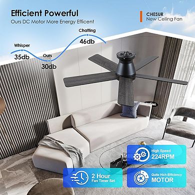 Flush Mount Ceiling Fan with LED Light Quiet DC Motor Six Speed Dimmable App Remote Control