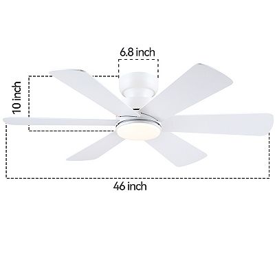 Iacaf 52-Inch White Ceiling Fan With Lights – Remote/App Control, RGB+Dimmable LED, 6 Double-Sided Blades, Flush Mount, DC Motor Reversible