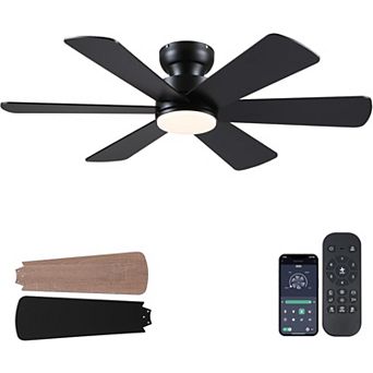 Flush Mount Ceiling Fan with LED Light Ultra Quiet DC Motor Six Speed Dimmable App Remote Control