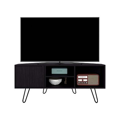 DEPOT E-SHOP Jenks TV Stand, 1 Door, 3 Shelves, 4 Legs, Black