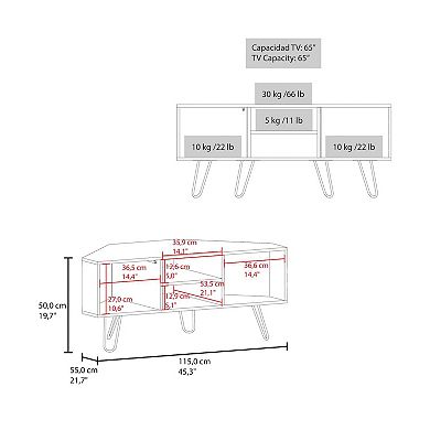 DEPOT E-SHOP Jenks TV Stand, 1 Door, 3 Shelves, 4 Legs, Black