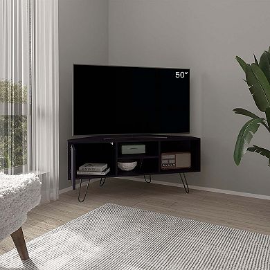 DEPOT E-SHOP Jenks TV Stand, 1 Door, 3 Shelves, 4 Legs, Black