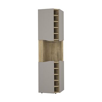 Mecca Corner Bar Cabinet, Ten Built-in Wine Rack, Macadamia / Taupe