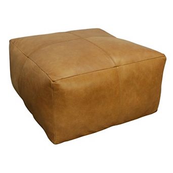 22" Tan Genuine Leather Pouf Ottoman