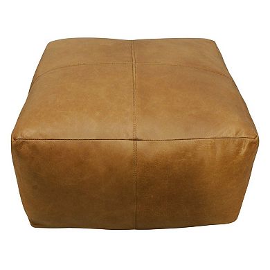 HomeRoots 22" Tan Genuine Leather Pouf Ottoman