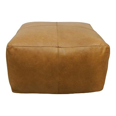HomeRoots 22" Tan Genuine Leather Pouf Ottoman