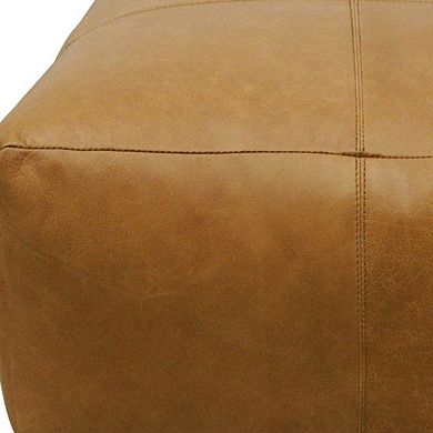 HomeRoots 22" Tan Genuine Leather Pouf Ottoman