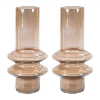 Set of Two Translucent Taupe Glass Cylinder Table Vases
