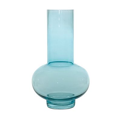 HomeRoots Set of Two Aqua Glass Round Table Vases