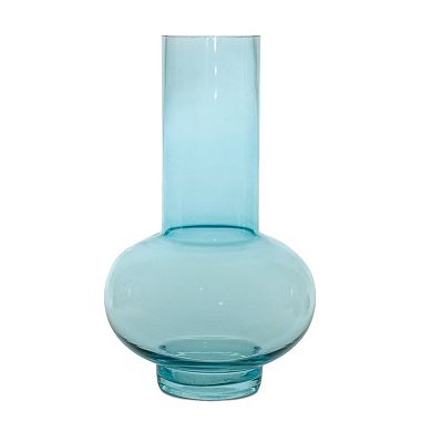 HomeRoots Set of Two Aqua Glass Round Table Vases