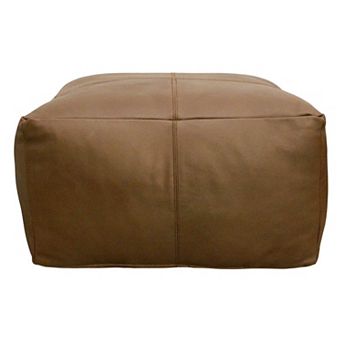 22" Brown Genuine Leather Pouf Ottoman