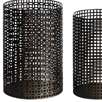 HomeRoots Set of Five Dark Brown Pierced Geometric Metal Tabletop Hurricane Candle Holders