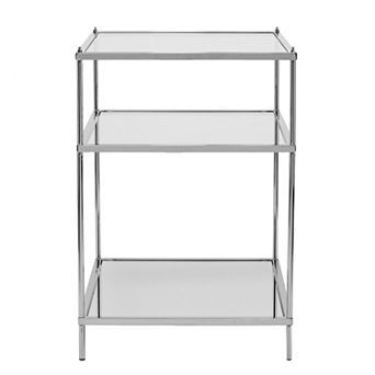 27" Silver Mirrored Glass And Iron End Table With Shelf