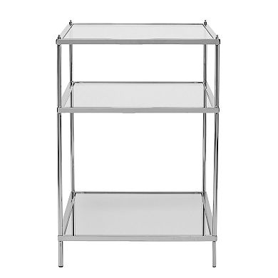 HomeRoots 27" Silver Mirrored Glass And Iron End Table With Shelf