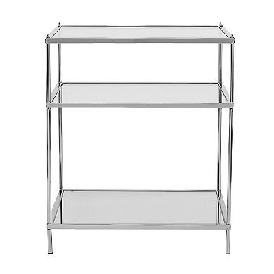 HomeRoots 27" Silver Mirrored Glass And Iron End Table With Shelf