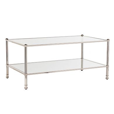 HomeRoots 43" Silver Mirrored And Metal Rectangular Mirrored Coffee Table