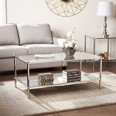 HomeRoots 43" Silver Mirrored And Metal Rectangular Mirrored Coffee Table