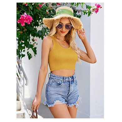 Women Sleeveless Camisoles Backless Knitted Crop Tank Slim Corset Tops