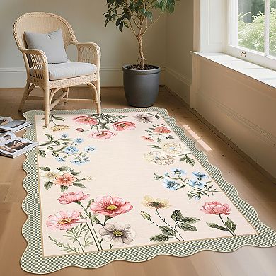 Living Room Rugs Area Rug for Bedroom Soft Washable Scalloped Rug