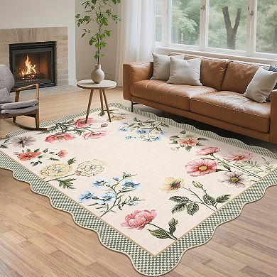 Living Room Rugs Area Rug for Bedroom Soft Washable Scalloped Rug