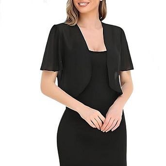 Women Bolero Shrug Cardigan Open Front Cover Up Sheer Elegant Flutter Ruffle Short Sleeve