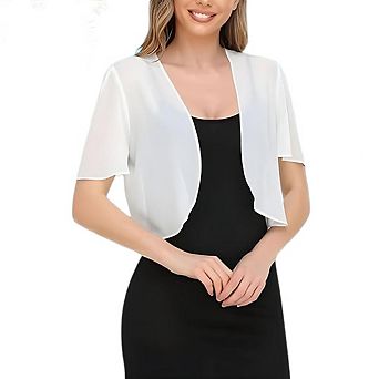 Women Bolero Shrug Cardigan Open Front Cover Up Sheer Elegant Flutter Ruffle Short Sleeve