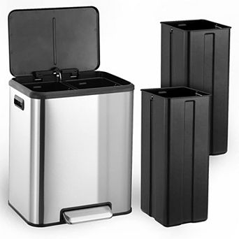 2 x 4 Gallon Trash Can Dual Compartment Trash Can, Stainless Steel Garbage Can with Soft Close Lid